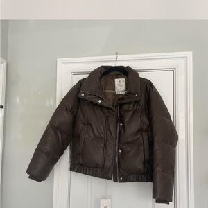 Abercrombie & Fitch Brown Faux Leather Puffer Jacket